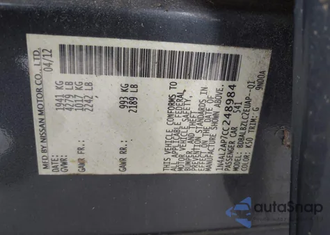2012 Nissan Altima 2.5 S z USA, uszkodzony, nr VIN 1N4AL2AP7CC248984